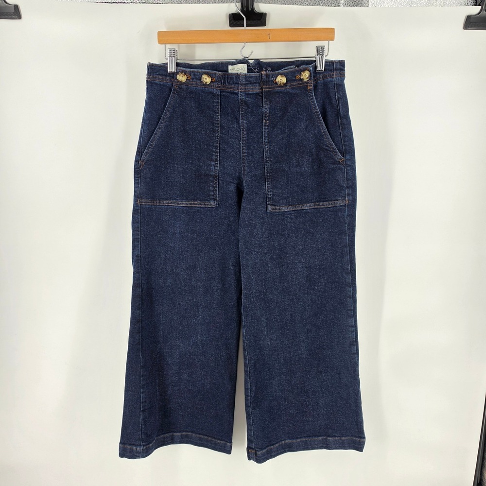 Pilcro Anthropologie Wide Leg Crop Sailor Jeans 32 Utility Boho Dark Wash Retro